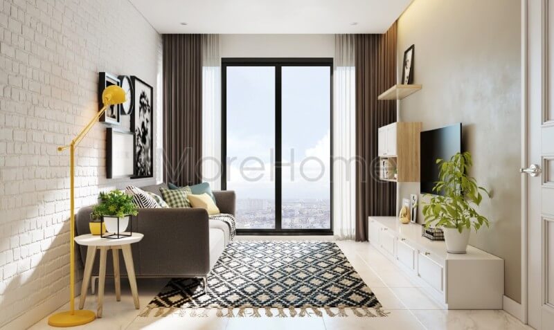Với 2 gam màu chủ đạo trắng và đen được kết hợp hài hòa, khéo léo, không gian phòng khách mang lại sự sang trọng, tinh tế cũng như mang đậm nét tính cách của gia chủ tại căn hộ chung cư này Thiết kế phòng khách chung cư