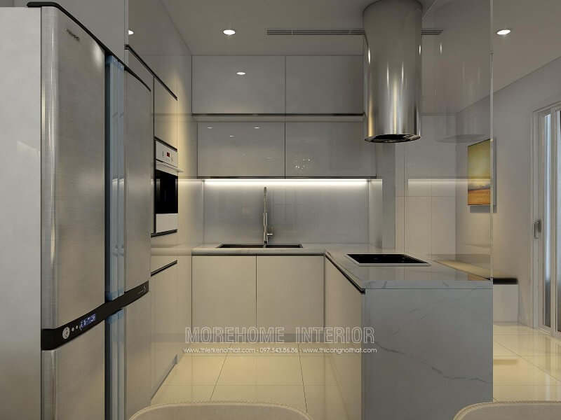 Tủ bếp gỗ công nghiệp với gam màu trắng chủ đạo luôn là sự lựa chọn hoàn hảo cho các căn hộ chung cư nhỏ giúp cơi nới không gian trở nên rộng thoáng mà tinh tế hơn Tủ bếp màu trắng và màu nâu đẹp