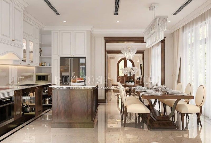 Thiết kế nội thất cho phòng ăn biệt thự phong cách tân cổ điển sang trọng