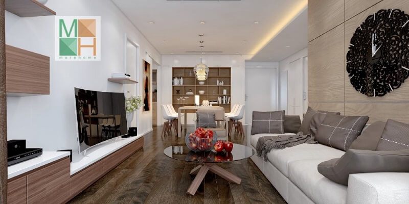 Kệ ti vi treo tường hiện đại phù hợp với căn hộ chung cư giúp tiết kiệm kiệm diện tích không gian