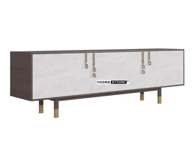 Mẫu kệ ti vi chung cư đẹp với phần chân cách điệu mang đến cảm giác nhẹ nhàng, sang trọng và cuốn hút ánh mắt của bất cứ vị khách nào.